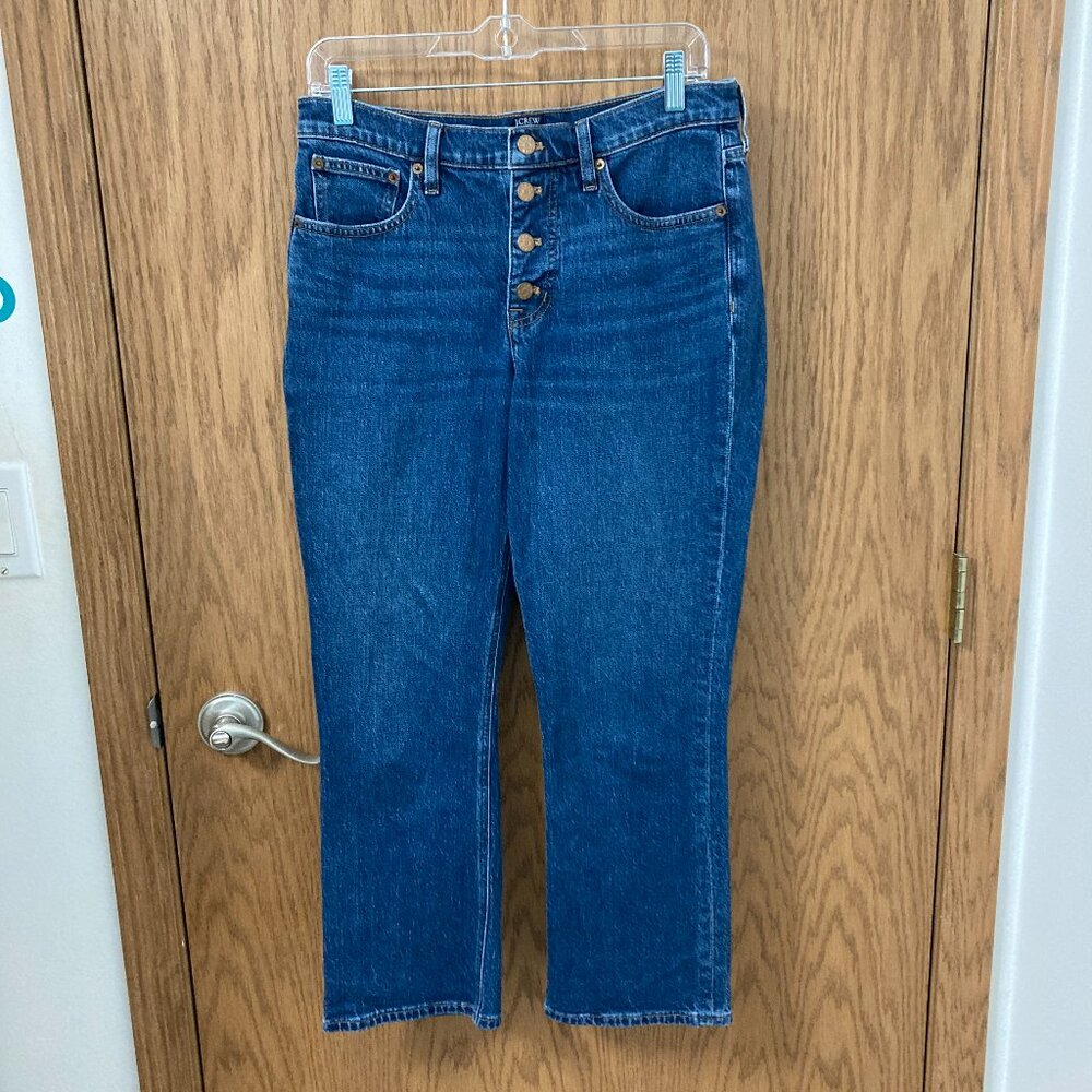 J.Crew Mid-Rise Flare Crop Dark Wash Button Fly Jeans 28